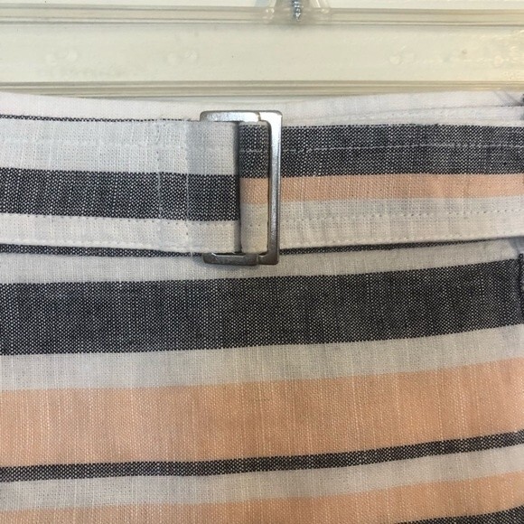 BANANA REPUBLIC Small Linen Striped Peach Blue White Mini Skirt Lined Pull-On - Picture 3 of 7